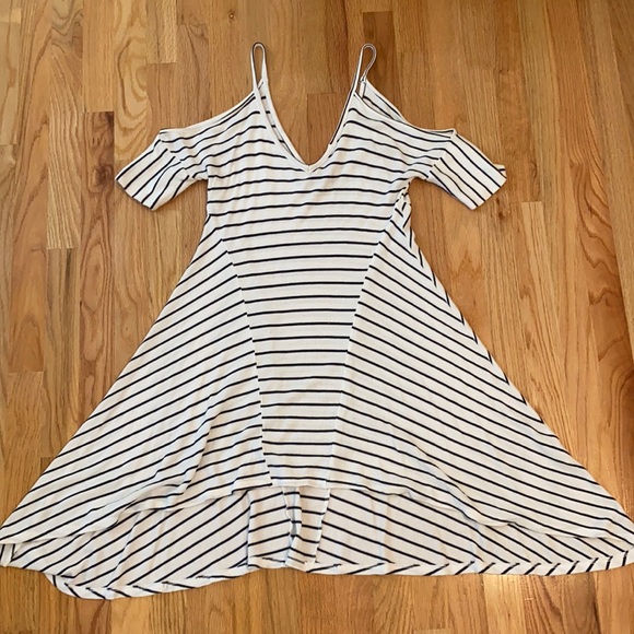 WinWin Cold Shoulder Dress White with Navy Stripes - Picture 3 of 7